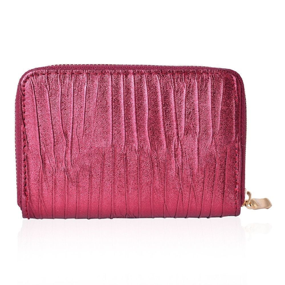 Maroon Shiny Faux Leather Pleated Wallet